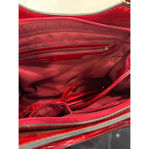 Handbag Shoulder Bag Red Black Beige Plaid Glossy Finish Red Handles0 - Picture 7 of 8